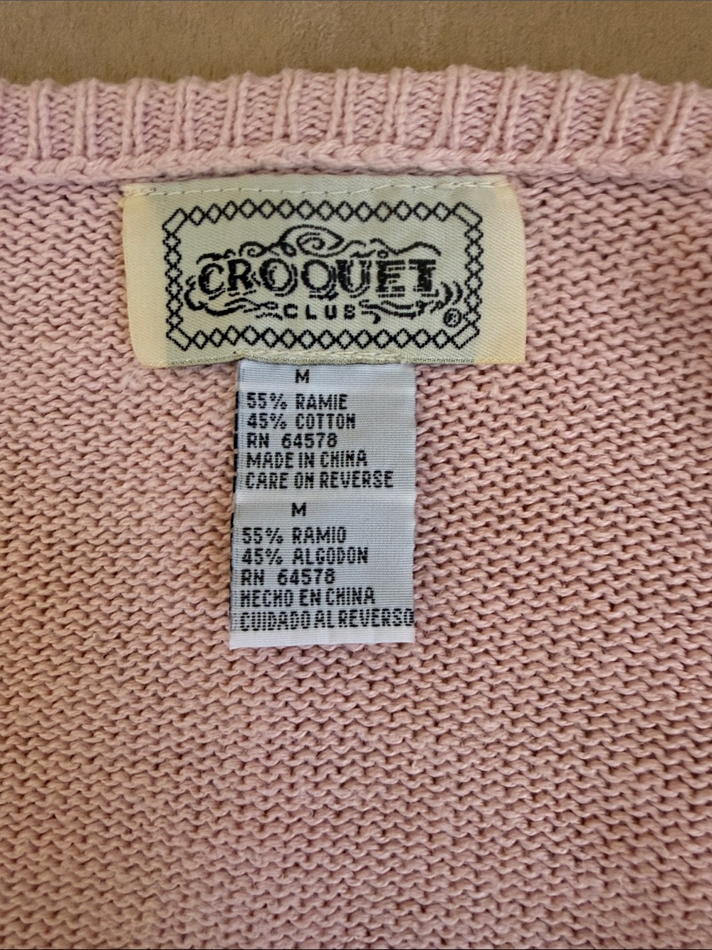 Croquet Club Vintage 80s Soft Pink Beaded Cardigan Size M - Picture 3 of 8